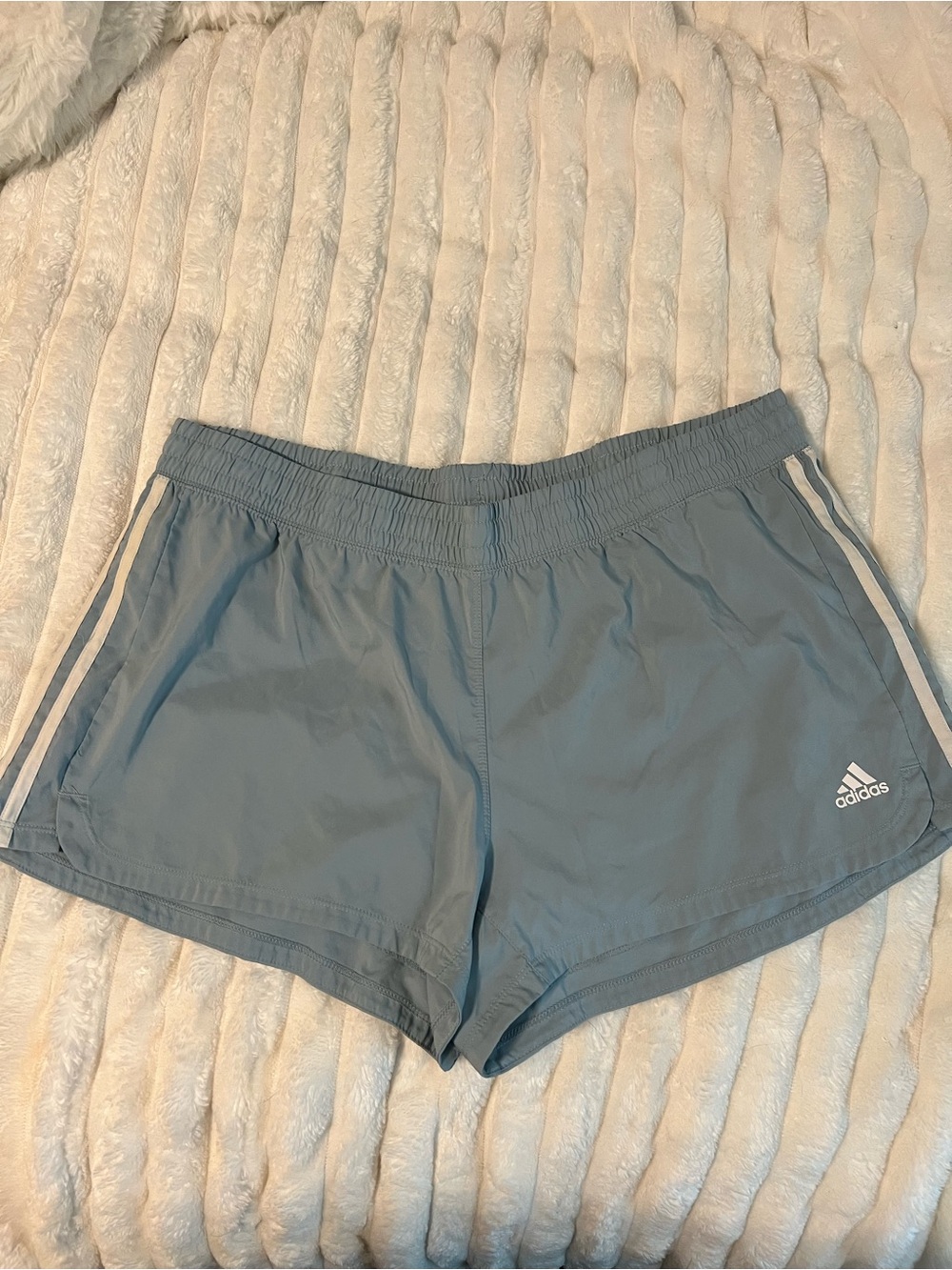 adidas Women's Dusty Blue Athletic Shorts with White Stripes